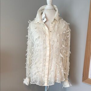 Zara Semi Sheered Cream Button-Up Blouse